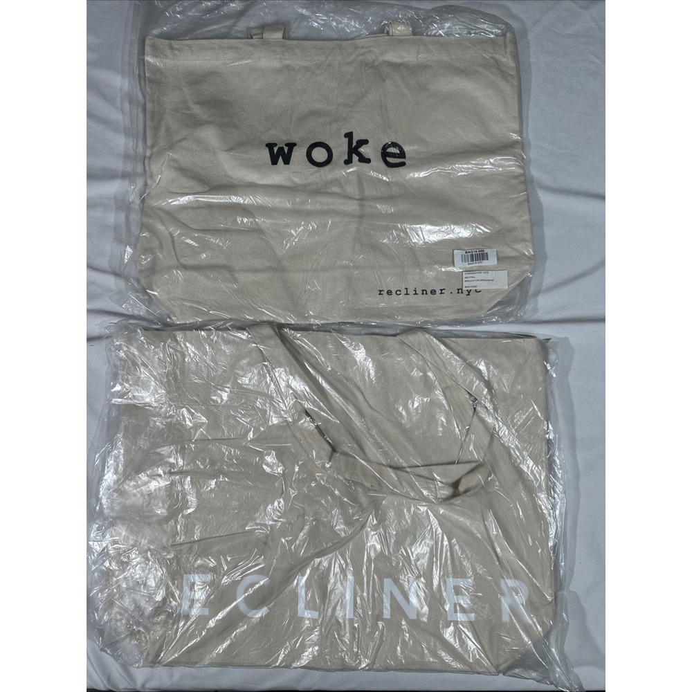 NEW 2PC Recliner NYC Woke Overnight Tote BAG in Natural‎ Cotton Blend T2146